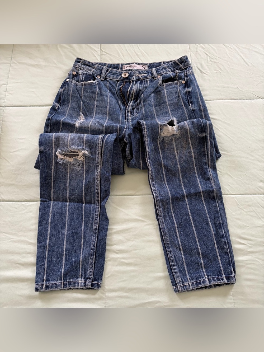 Straight leg striped jeans